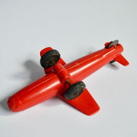 Vintage Marx Toy Pull Rudder Airplane Bell X-1 Experimental Jet Red - Picture 7 of 7